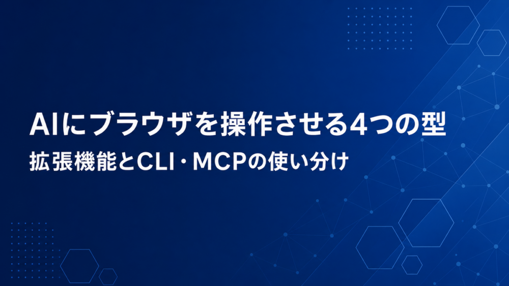 「AIにブラウザを操作させる4つの型 拡張機能とCLI・MCPの使い分け」と白文字で書かれた濃紺のアイキャッチ画像